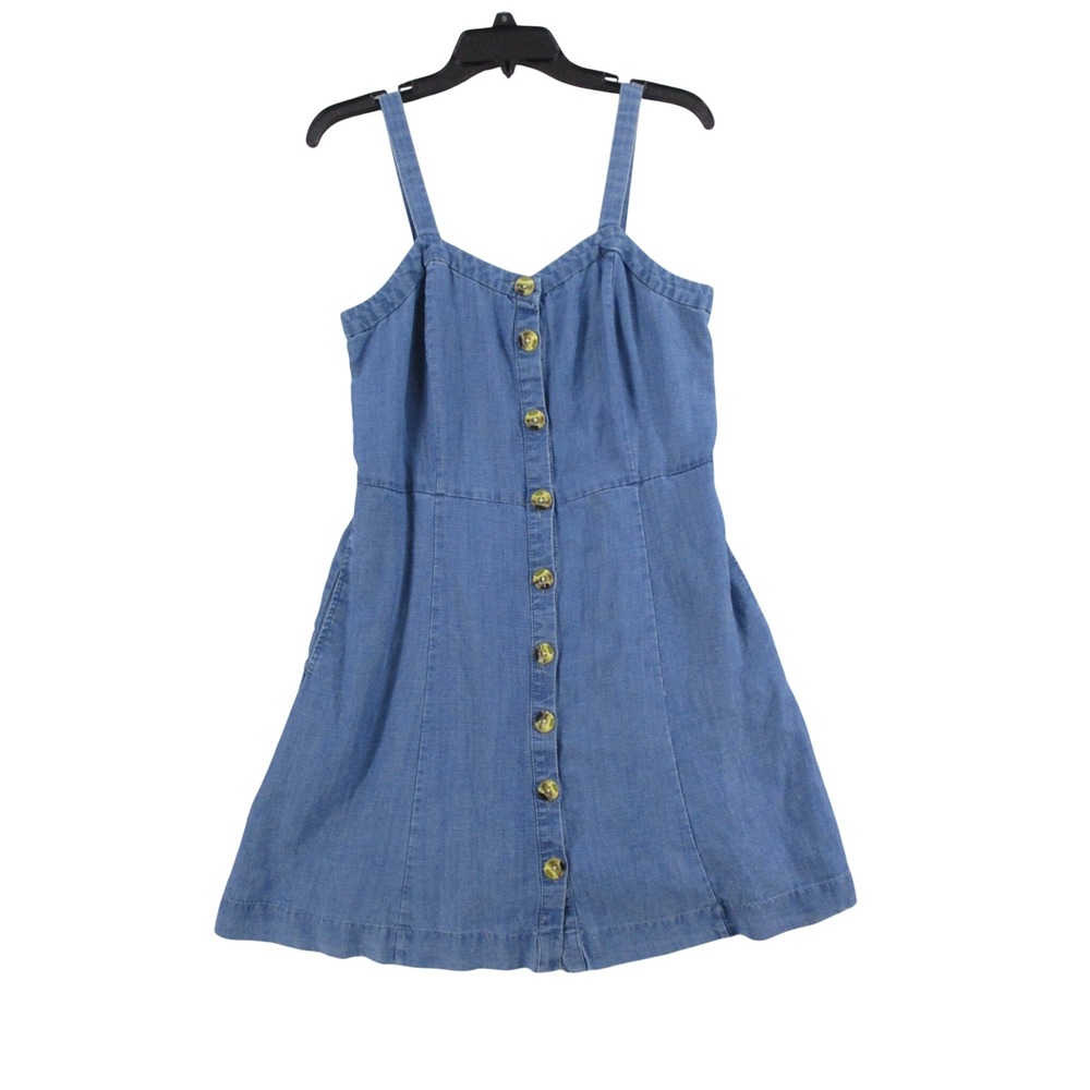 Loft Womens Blue Chambray Linen Blend Button Front‎ Mini Dress Size 6